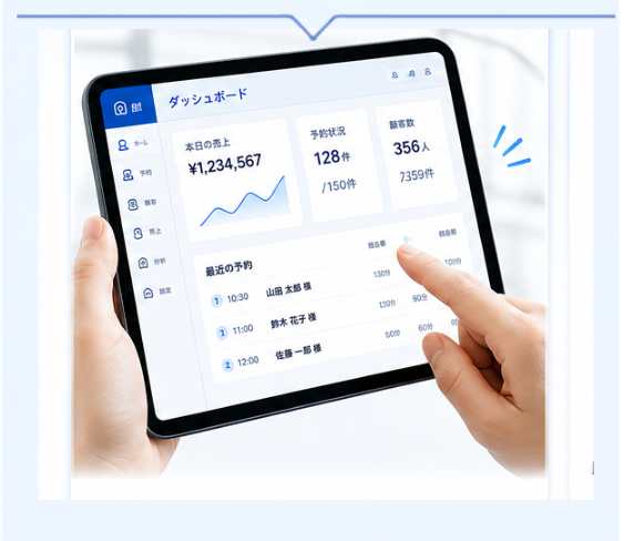 タブレットのダッシュボード画面を指で操作している様子